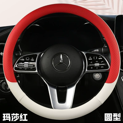 nappa leather perforated non-slip sweat-absorbent | Steering wheel cover - martha-red-round-f08-38cm