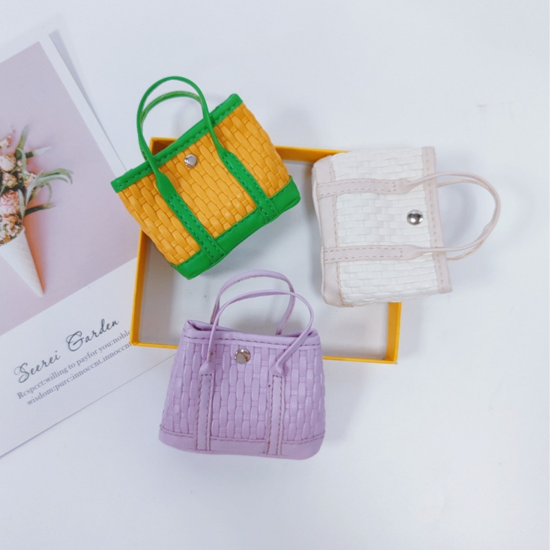 New Woven Pattern Garden Bag Mini Vegetable Basket Coin Purse Contrasting Color Mini Car Pendant Small Handbag