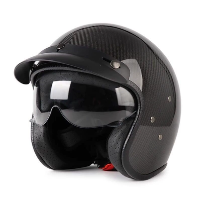 Motosiklet dəbilqələri – Electric Scooter Half Helmet Summer - m-3k-carbon-fiber-bright-black-endoscopic-model-free-hat-brim-face-towel