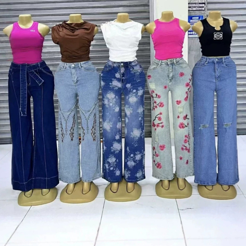 Cargo Jeans Available Cross-Border New Style Women's Jeans Wide-Leg Long Pants Wholesale Cargo Jeans Available Cross-Border New Style Women's Jeans Wide-Leg Long Pants Wholesale