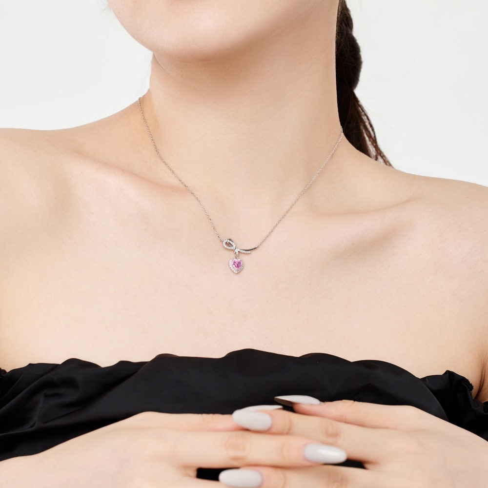 925 Sterling Silver Material Heart Shape, Wings Pattern 925 Sterling Silver Zircon Cable Chain Plating Heart Shape Wings Pendant Necklace
