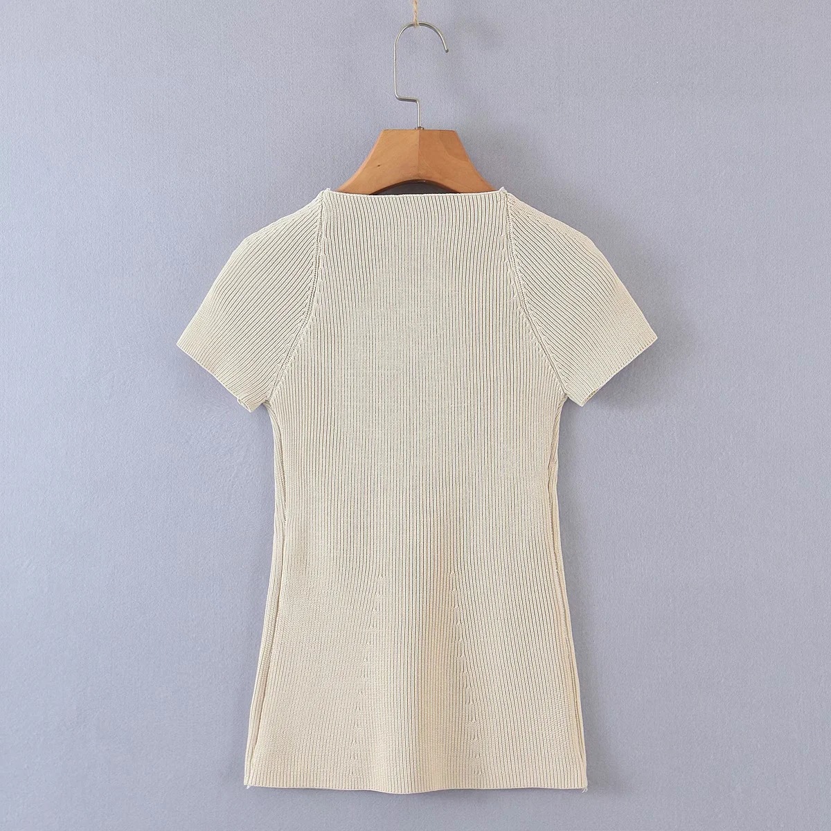 Three button petal collar knitted short-sleeved T-shirt NSHS50600