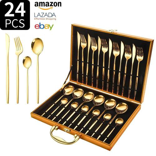 Cross-border Amazon stainless steel tableware set Portugal 24-piece set home knife fork spoon tableware gift set