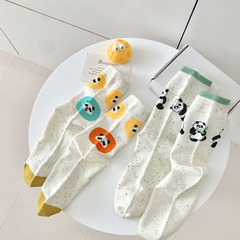 中國風襪子春夏女中筒點子紗女襪批發可愛熊貓堆堆襪ins無骨棉襪