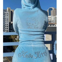 European and American cross-border Amazon eBay autumn new women's Korean fur embroidered leisure set two-piece 7018 cat head