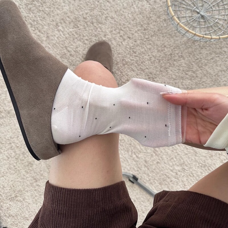 Miu Gray Polka Dot Socks Children's Mid-length Socks Summer Thin Cotton Lace Polka Dot Girls Ballet Wind Long Stacked Socks