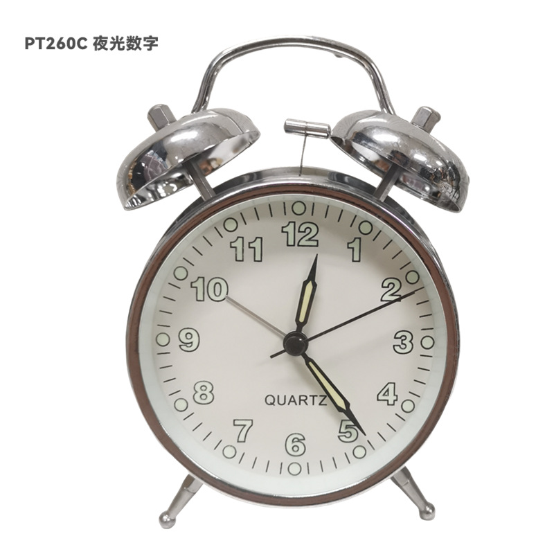 4 pulgadas de pantalla de seda de vidrio escala galvanoplastia metal doble campana alarma reloj mudo superficie metálica con luz