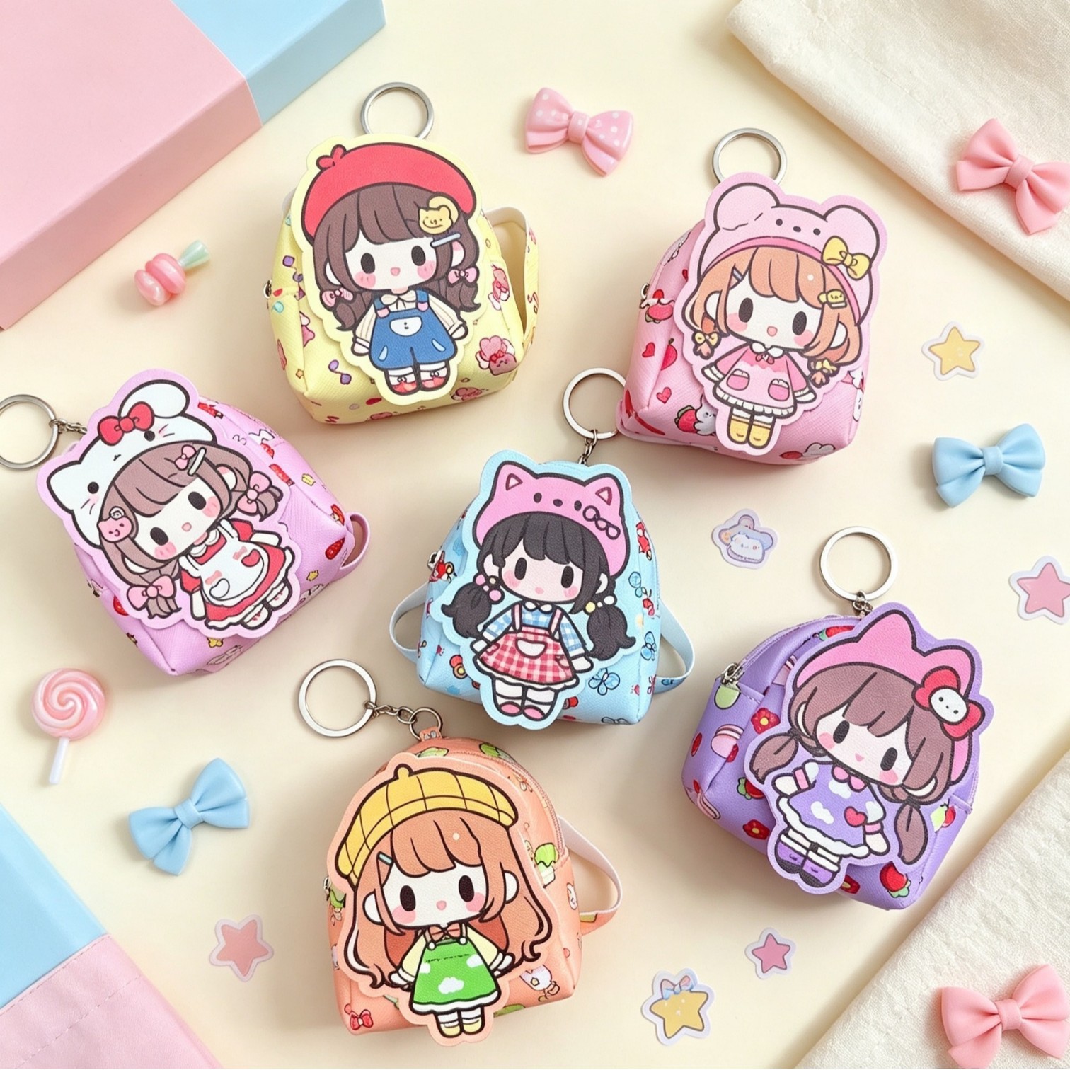 New cute little girl coin purse, Korean-style mini backpack, storage bag, earphone and key holder, and doll accessory