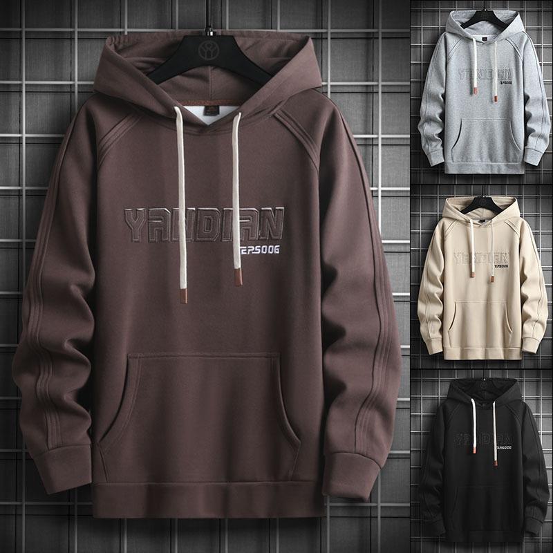 Men's New Cotton Hooded Sweater Fashion Simple Solid Long Sleeve Top_voghion.com