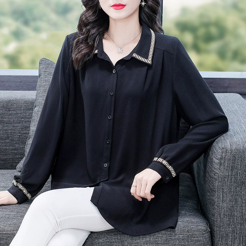 Свободная приталенная женская шифоновая рубашка больших размеров для мам среднего и пожилого возраста, элегантная шифоновая дышащая шифоновая рубашка контрастных цветов