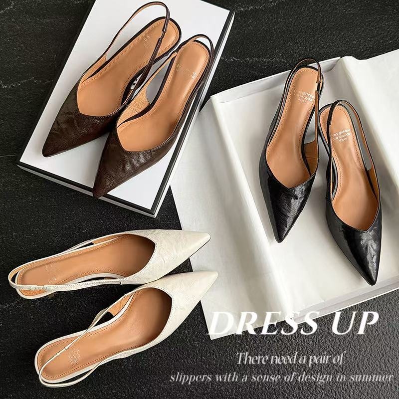 Sandal cao gót nữ mũi nhọn quai hậu dây khóa, gót 9 cm — màu nâu chi tiết 4