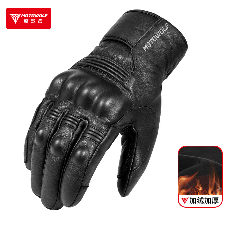 Motocicleta invierno más guantes de cuero de terciopelo ciclismo al aire libre guantes de cuero gruesos a prueba de caídas guantes de caballero retro