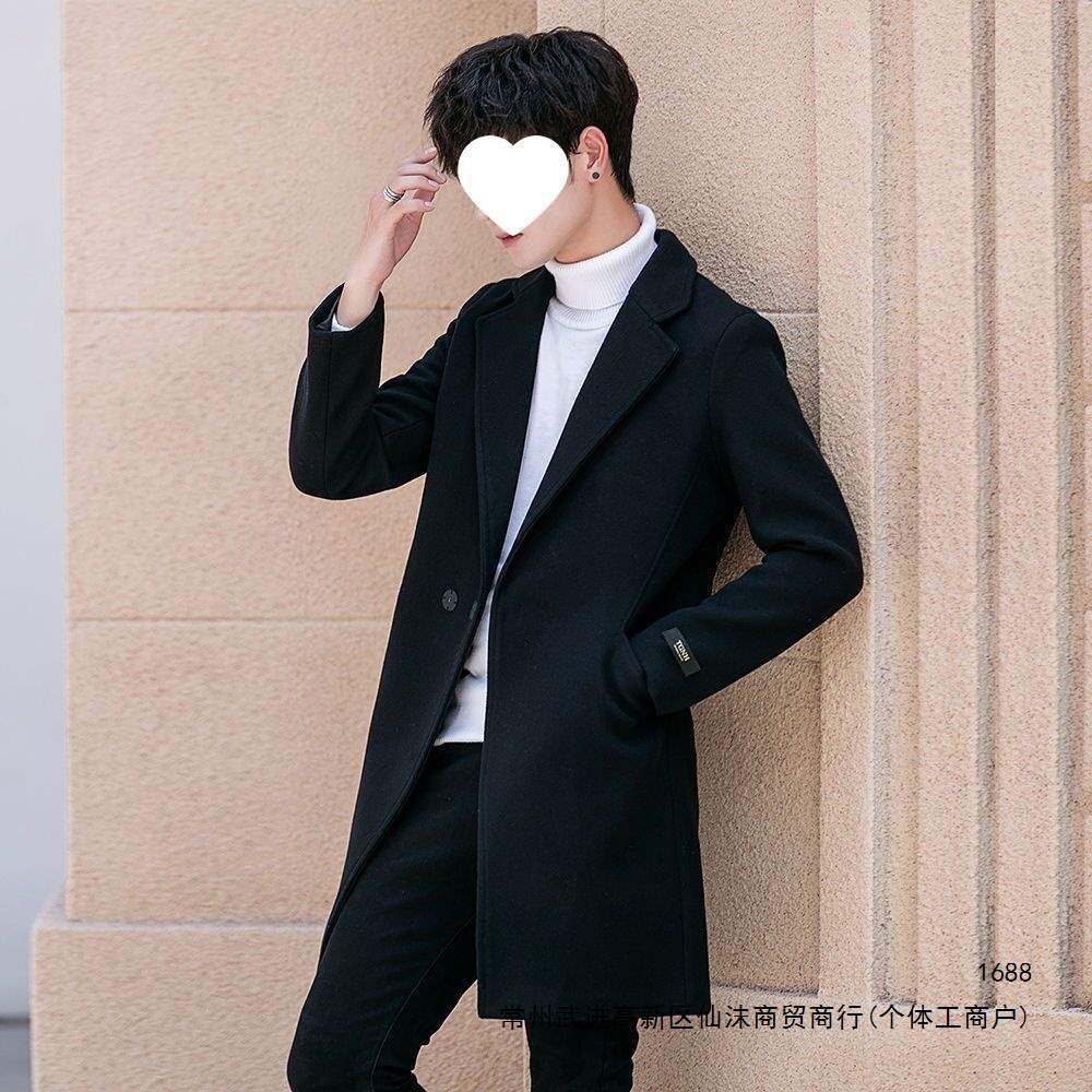 New autumn/winter men's trench coat, Korean style, slim fit, thickened, mid-length woolen coat, handsome and casual woolen overcoat.