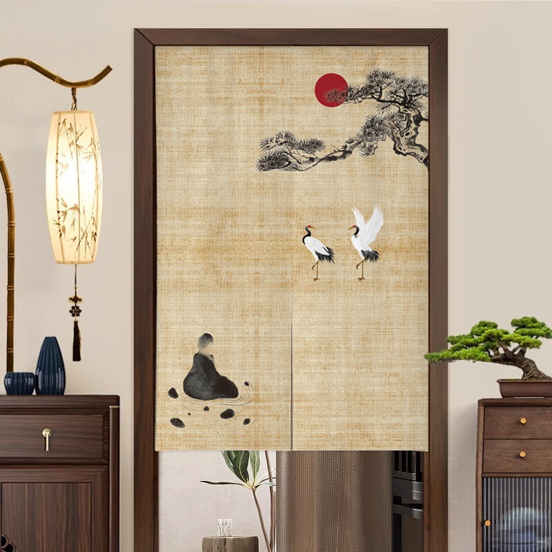 Design-Inspired New Chinese-Style Bedroom Door Curtain, Short Half Curtain for Room Entryway, Privacy Blocking Curtain, No-Drill Fabric Curtain