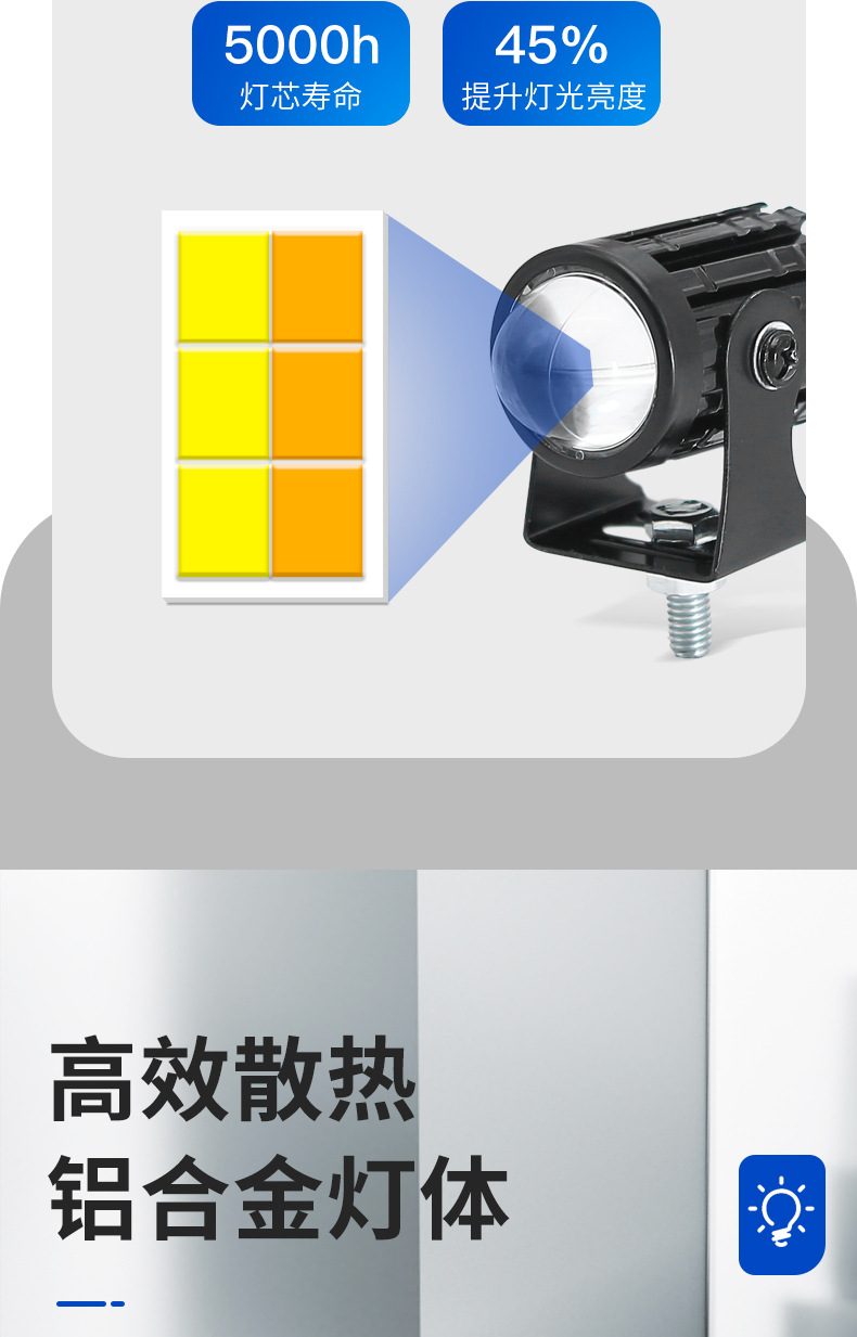 Led Motorcycle Spotlight, High-Brightness Dual-Color Modified External Headlight for Electric Motorcycles