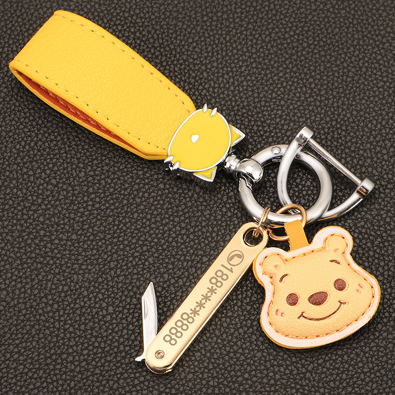 Macaron color gato cuerda de mano llavero de coche colgante de oso de fresa colgante de llavero de oso de cuero de alta calidad colgante de llavero de oso Pooh
