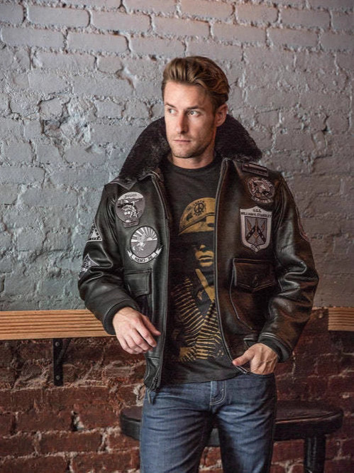 European and American Cross-Border American Flight Suit Jacket Men's Lamb Fur Collar Lapel Fur One-Piece Jacket Leather Jacket Autumn and Winter