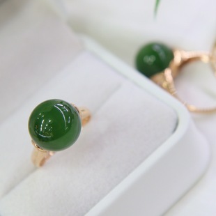 Fubei Diamond Jewelry [18K Gold with Diamond Set with Natural Hetian Jasper Bead Ring] the Size of the Loose Stone Is about 12mm