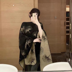 杏叶旅行披肩外搭女披肩高级感斗篷文艺开叉油画披风双面披肩保暖