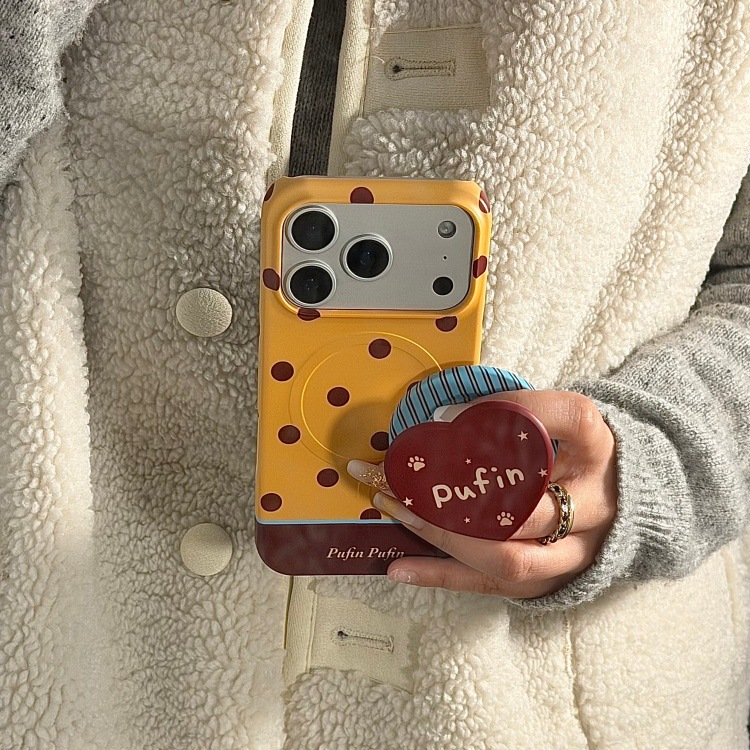 Contrast Polka Dot Heart Magnetic Stand Phone Case for iPhone 17 16 15 14 Pro Max Plus Full Coverage IMD Shockproof Cover