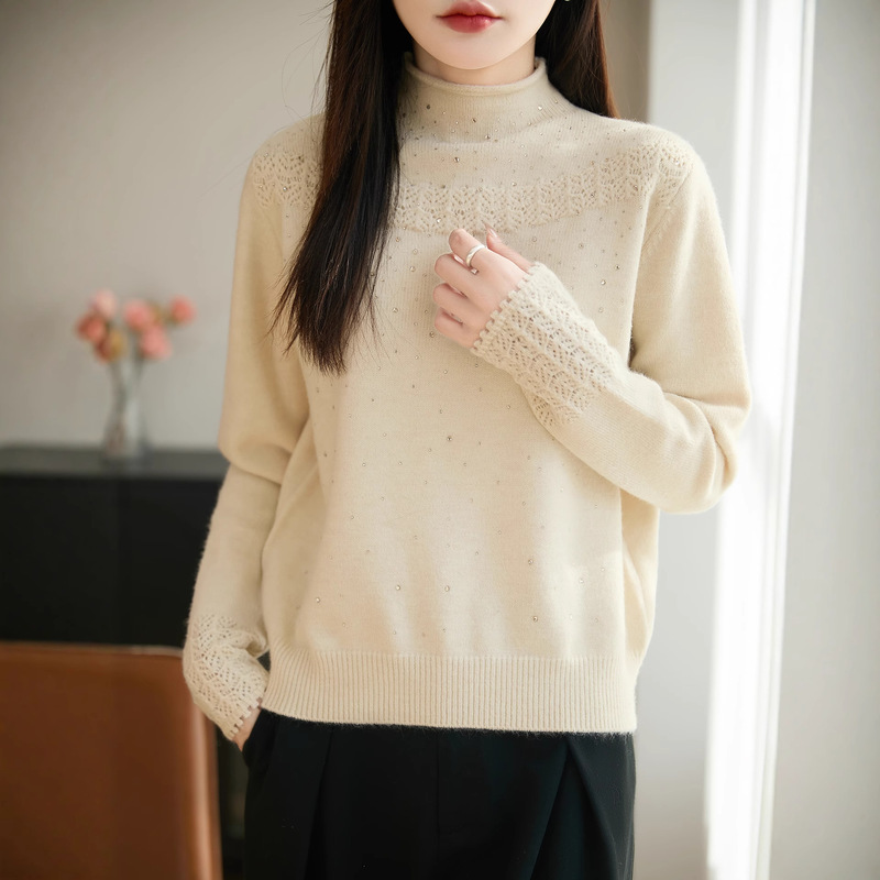 Cross-border wholesale trendy rolled-hem high-neck versatile slim-fit autumn and winter innerwear party casual pullover sweater for women