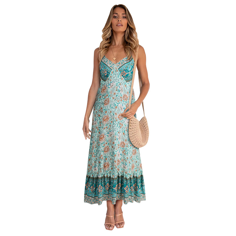 sexy casual bohemian sling halter floral long dress NSMAN53313