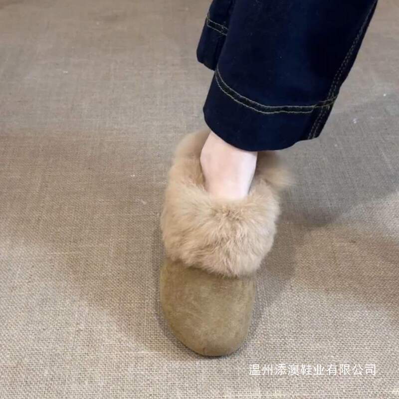 Brand Off-Season Thick-Soled Full-Wrap Birkenstock-Style Shoes with Fleece, Women's 2025 New Winter Slip-On Warm Cotton Slippers