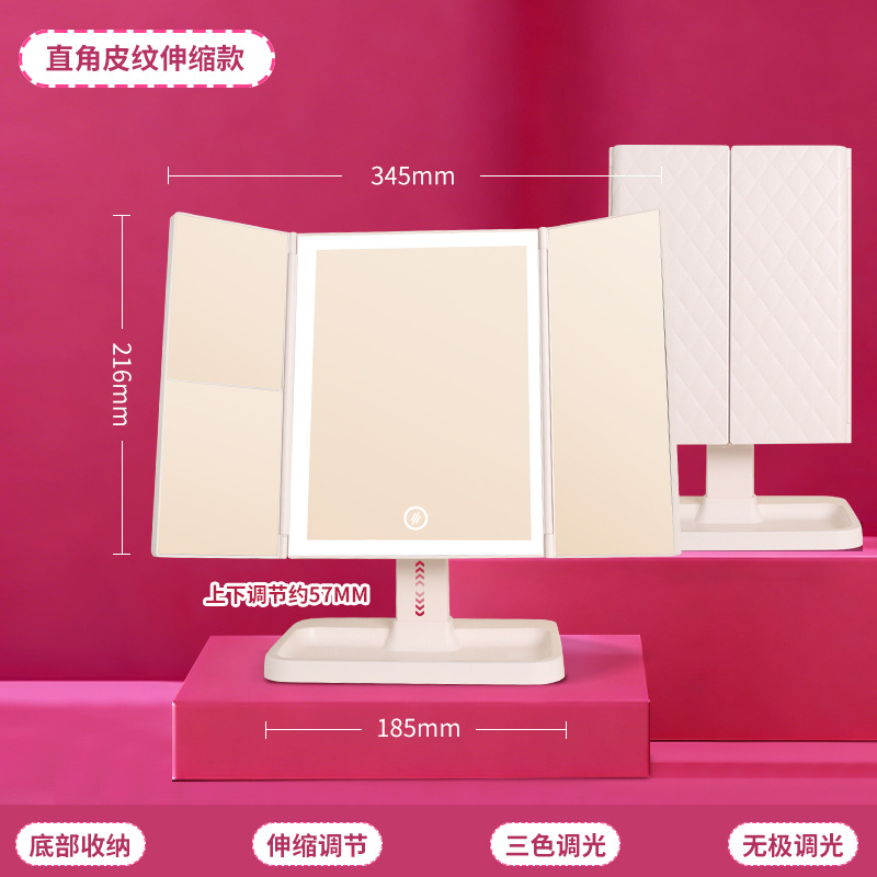 dormitorio escritorio de escritorio led espejo de maquillaje con lámpara dormitorio alto valor de la cara tres plegables inteligente espejo de maquillaje al por mayor