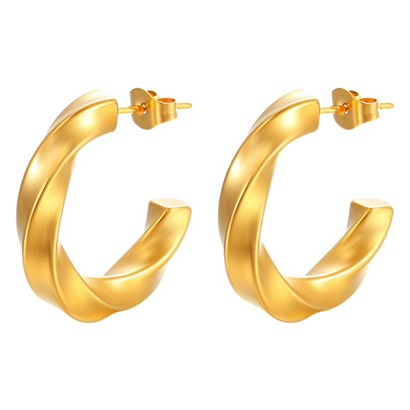 Cross-border Venta caliente INS pendientes de acero inoxidable giro geométrico pendientes de moda 18K oro irregular pendientes en forma de C a prueba de agua