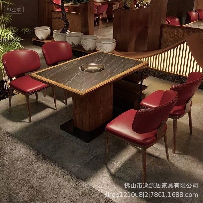 カスタマイズされた無煙鍋テーブル、業務用家庭用グリルとしゃぶしゃぶ一体型鍋テーブル、無煙鍋バーベキューショップのテーブルと椅子|undefined