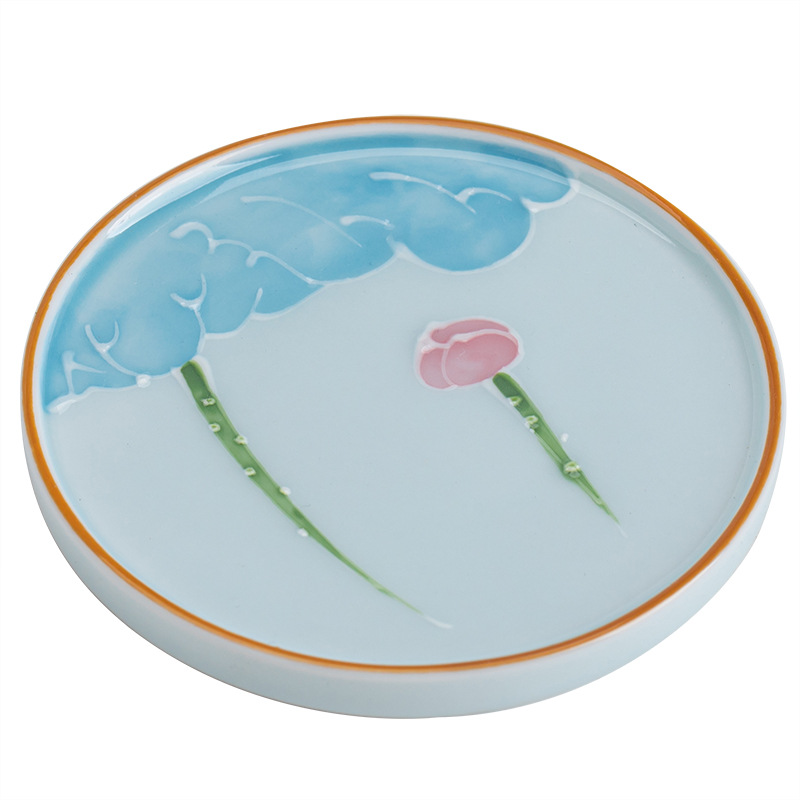 Retro Blue And White Hand Painted Ceramic Coaster Creative Saucer