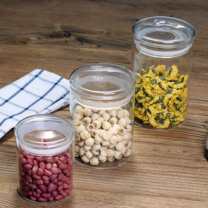 Frascos rectos de vidrio para almacenar hojas de té, frutas secas, refrigerios, dulces, granos de café, con sellado hermético para conservación, hechos de vidrio de borosilicato alto.