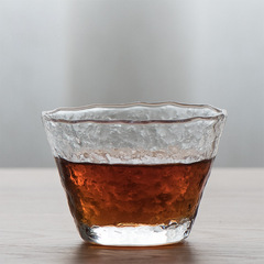 日式錘紋玻璃品茗杯 大號初雪耐熱玻璃茶杯 透明水杯