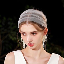 O 96612 Short Bridal Veil Hair Clip Pearl ���������^��