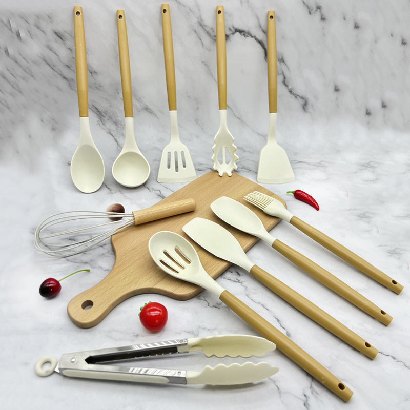 Kitchen espátula de silicona utensilios de cocina de silicona juego de 12 piezas colador cuchara de sopa cuchara de cocina casera juego de pala resistente a altas temperaturas