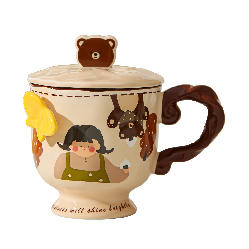 Retro chica taza de pie alto caja de regalo mariposa alta sensación de taza de cerámica con tapa de regalo de cumpleaños de chicas