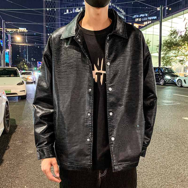 European and American Foreign Trade 2024 Autumn New Fashion Brand Student American Jacket Leather Crocodile Pattern Couple Leather Men's Jacket European and American Foreign Trade 2024 Autumn New Fashion Brand Student American Jacket Leather Crocodile Pattern Couple Leather Men's Jacket