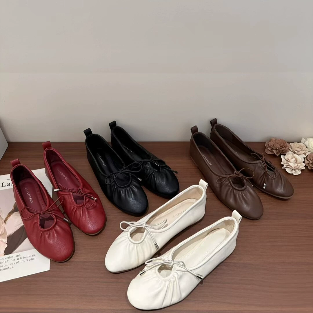 Женские туфли Мэри Джейн, весна-осень 2025, новый стиль, квадратный носок, неглубокий вырез, бант, элегантные универсальные туфли