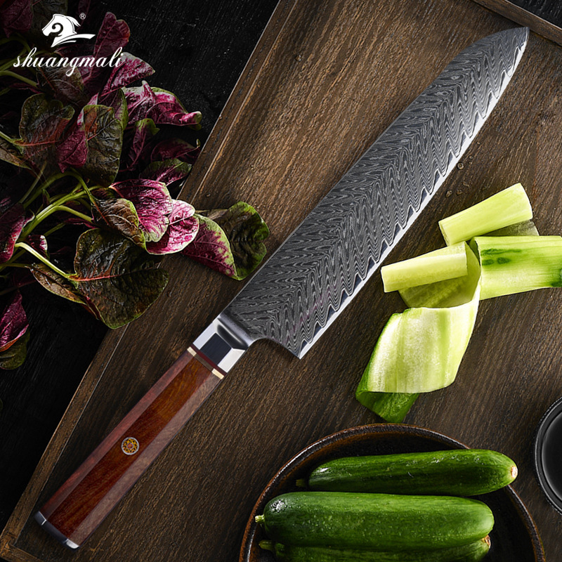Cuchillo de cocina de acero de Damasco cuchillo de carne de acero inoxidable Rosewood cuchillo de mango octogonal entrega transfronteriza