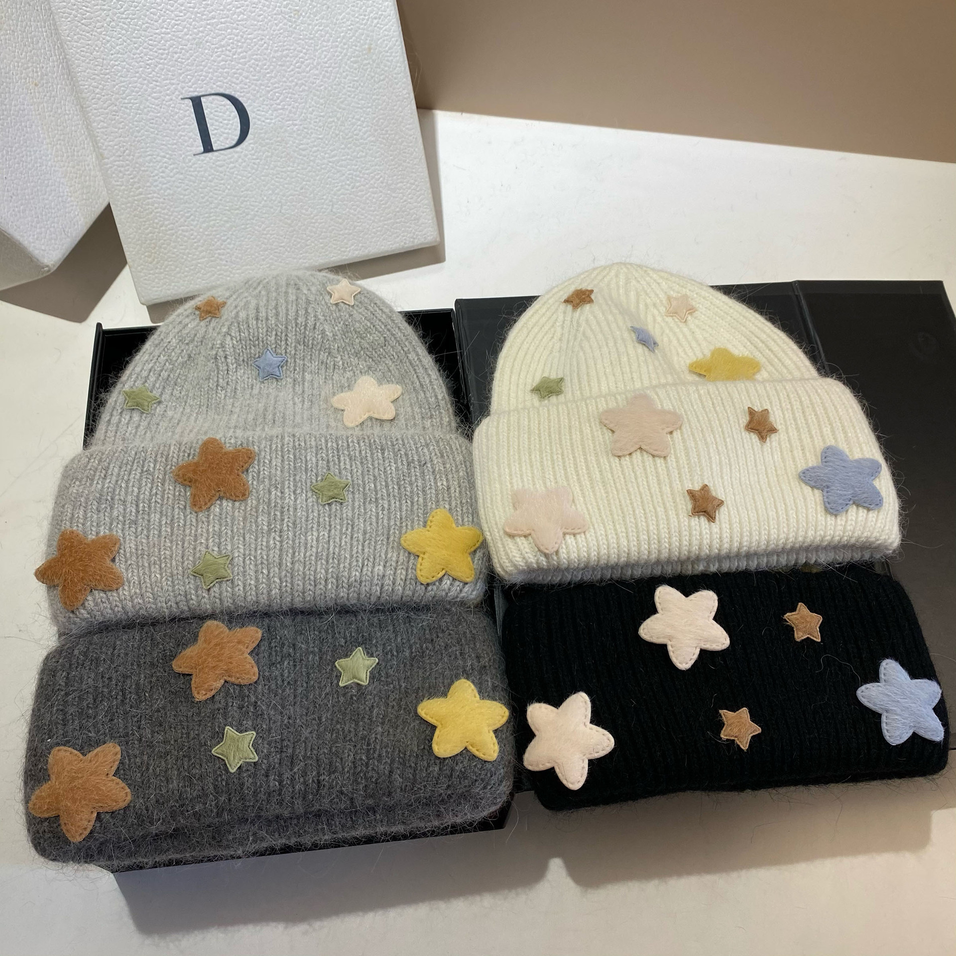 Gorro de punto Can love star, gorro de lana cálido con pelo de conejo para otoño e invierno, gorro con protección para los oídos que combina con todo para exteriores_voghion.com