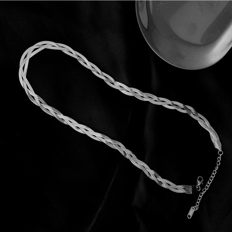 Three Strand Braided Necklace Titanium Steel Clavicle Jewellery_voghion.com