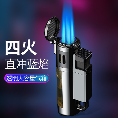 Lighter, four-flame straight shot lighter, high-temperature lighter, cigar lighter, cigarette lighter, creative lighter wholesale