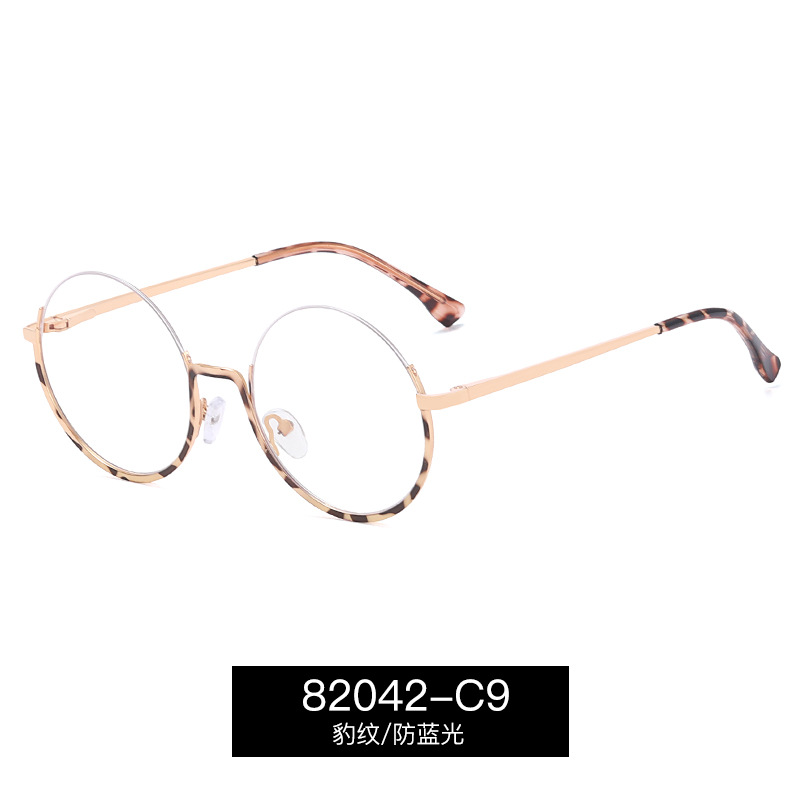 82042 europeo y americano nuevo metal marco redondo anti-azul luz gafas medio marco gafas marco puede ser equipado con gafas de grado de miopía