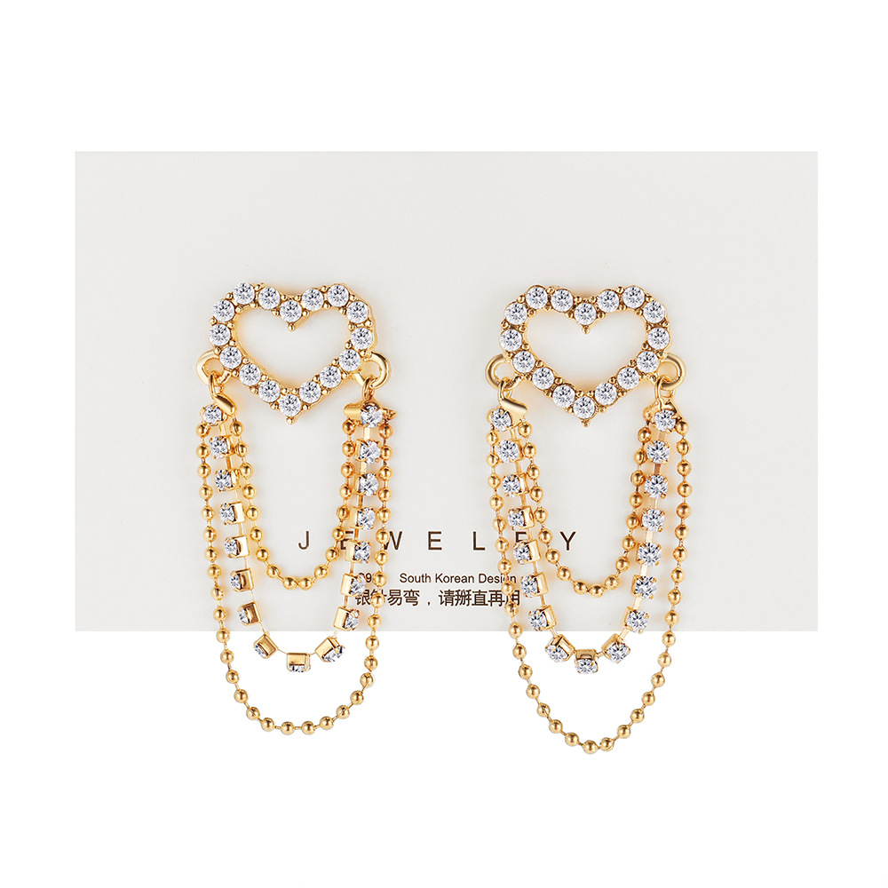 Brillant Forme De Cœur Alliage Évider Strass Des Boucles D'oreilles display picture 2