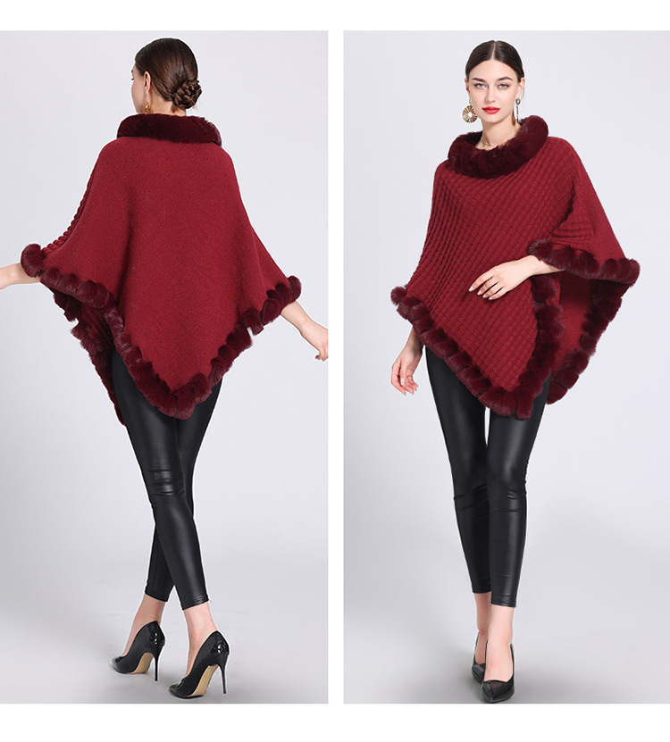 Pelzkragen Cape Cape Damen Strickpullover Pullover Cape Mantel_voghion.com