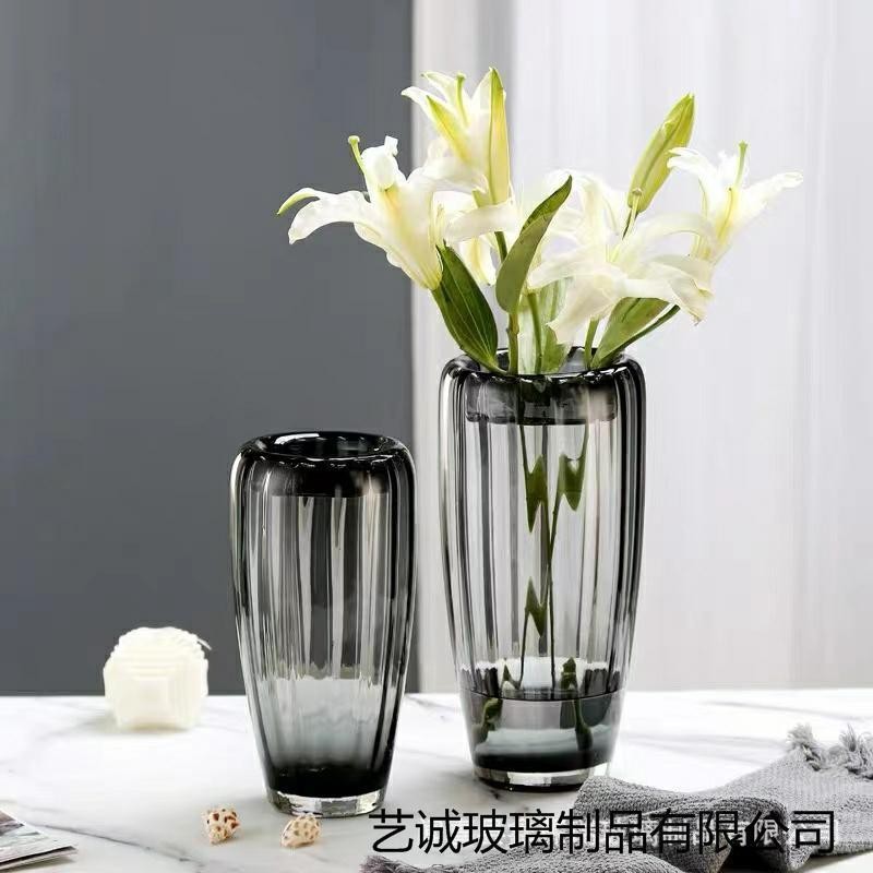 Moderno simple a rayas verticales florero de vidrio de alto aspecto sala de estar mesa de comedor arreglo floral decoración artesanía