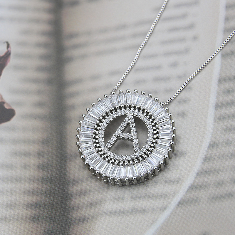 platinum 26 English alphabet inlaid zirconium necklace