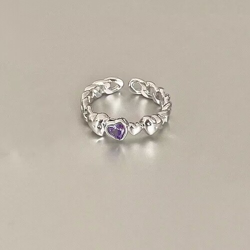 Purple diamond love ring, niche ins, gentle docking, girlfriends, two open, adjustable ring, index finger ring, simple