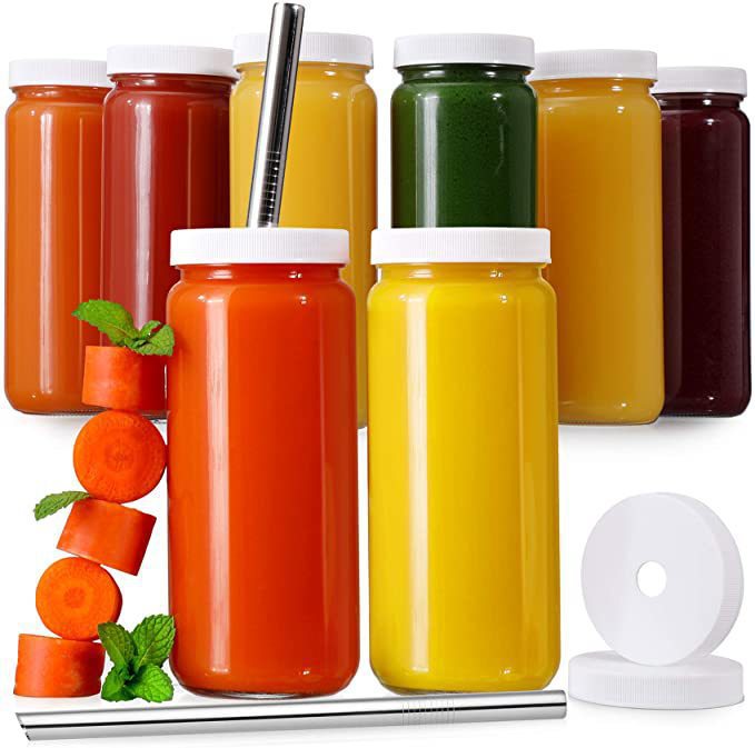 Amazon 16 onzas botellas de jugo de vidrio botellas de bebida frías botellas de enzima botellas de miel botellas de leche botellas de jugo