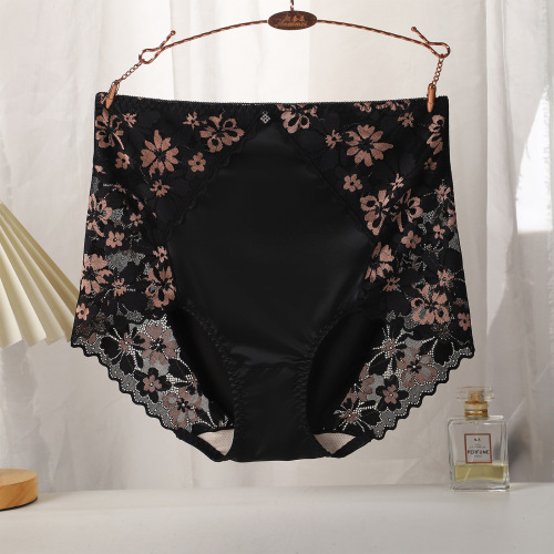 Kuaishou live broadcast hot sale women's satin lace high-waisted underwear buttocks and belly-controlling briefs large size